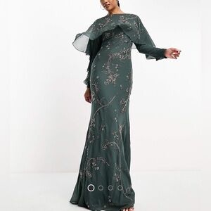 ASOS long sleeve embellished gown maxi dress